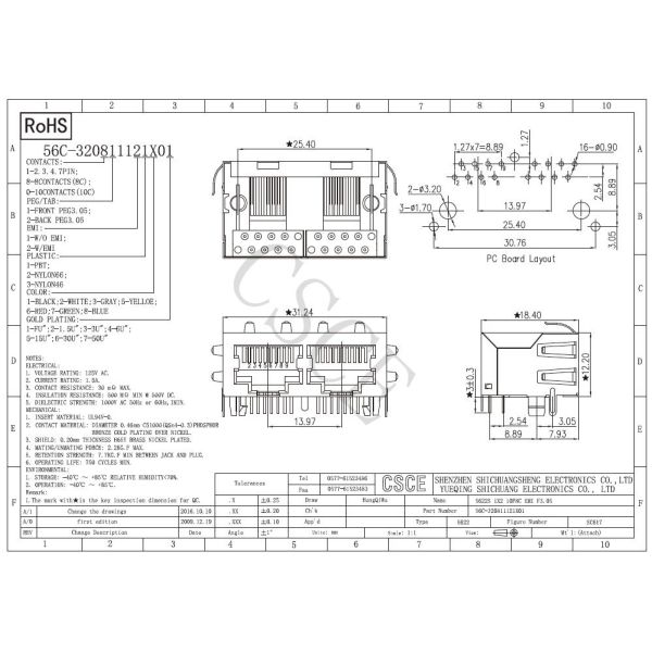 EMI Finger Shielded RJ45 Modular Jack 1 * 2 Port Insulation Resistance 500 MΩ MIN