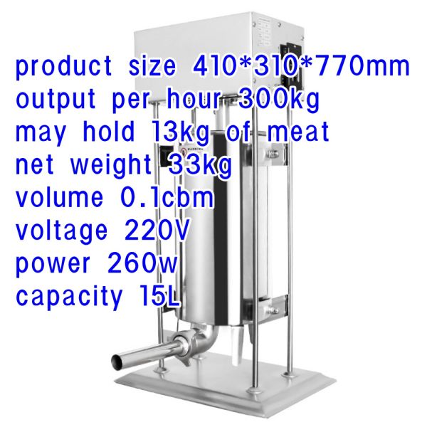 Stainless Steel Sausage Filler for Food Machine Holds 13kg Meat Capacity 15L Capacity