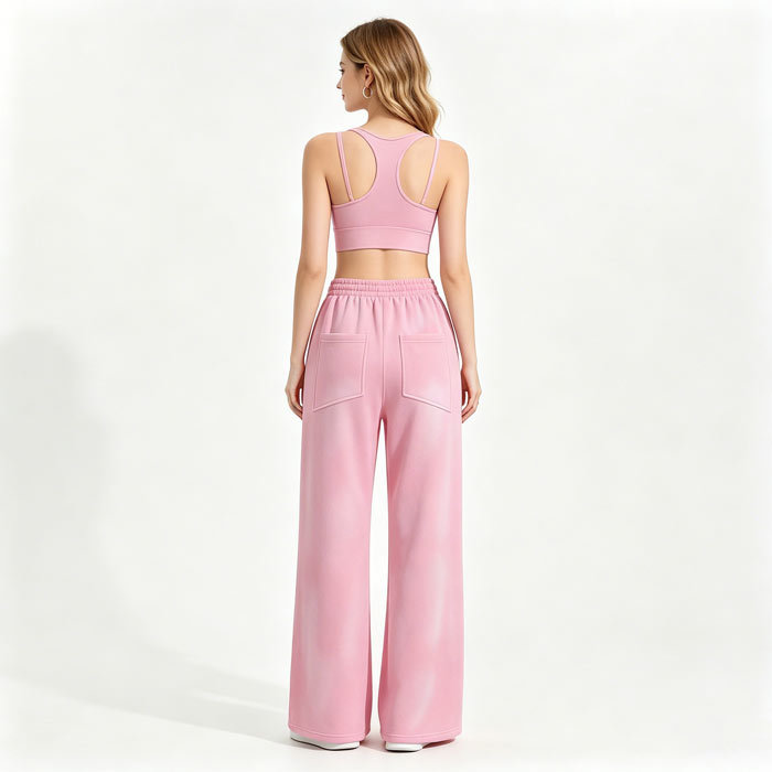 Loose Straight Leg Fleece Sweatpants Unisex Casual Wide Leg Trousers Faded