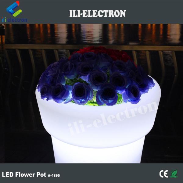 Tall Round Illuminated LED Plastic Flower Pot / Flower Planter