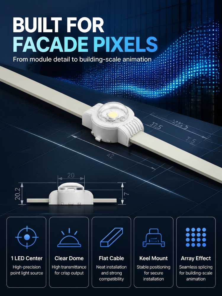 DC5V RGB LED Pixel Lights Waterproof Rating For Building Facade Lighting