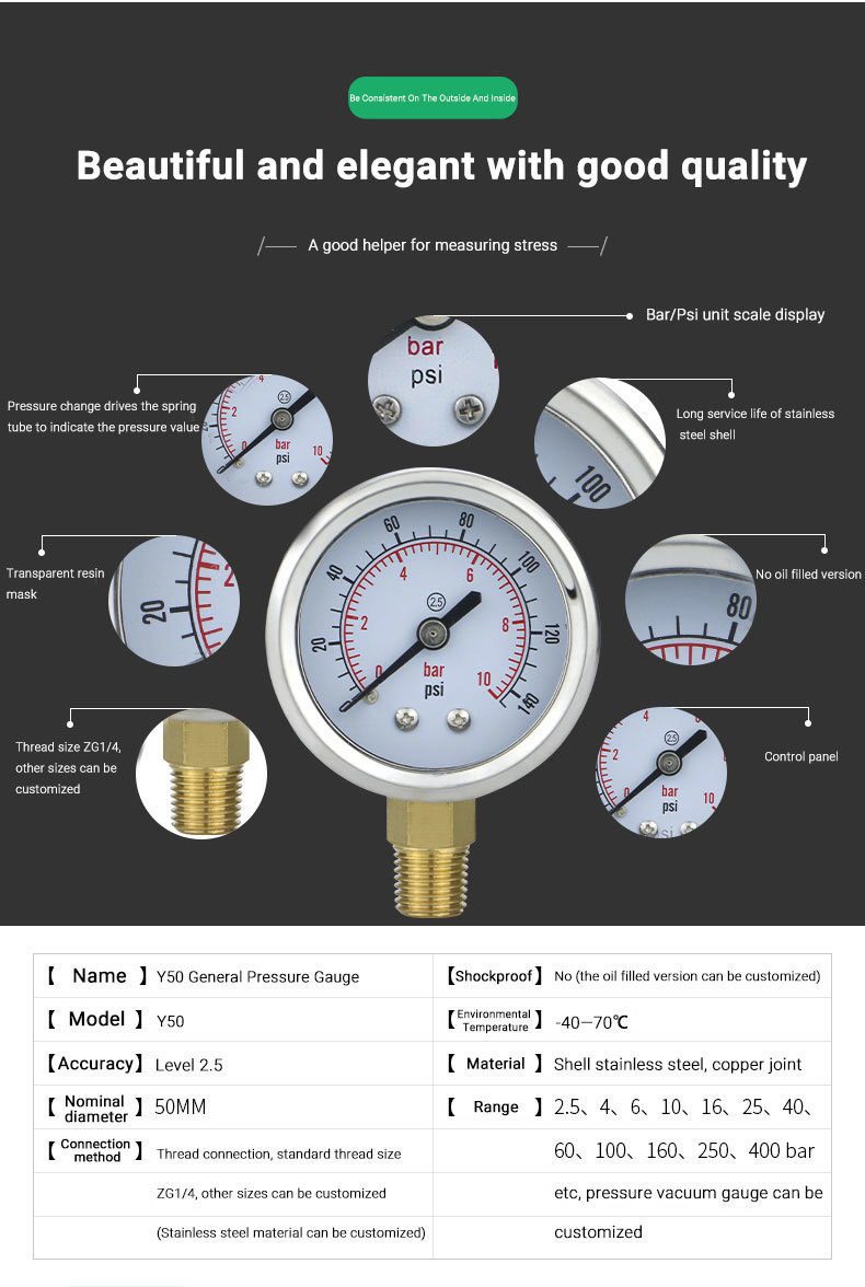 ZG1/8 Thread 2 Inches Manometer NPT1/4 for Accurate Atmospheric Pressure Reading