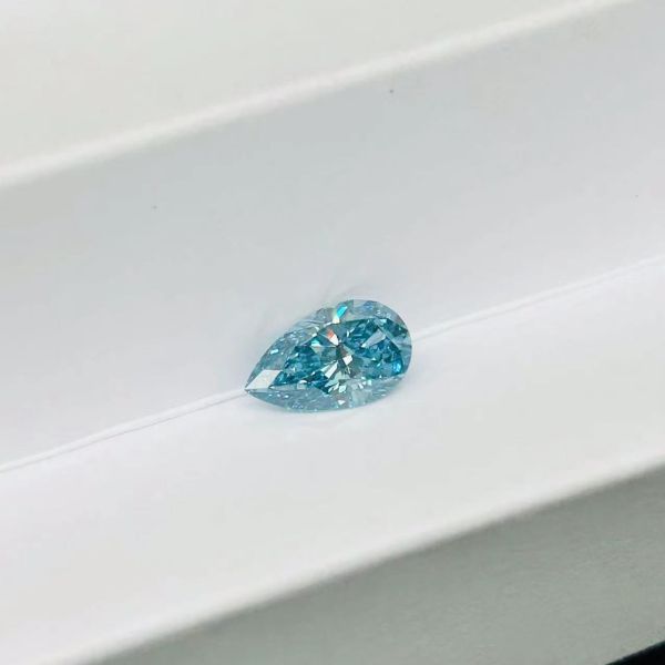 IGI Certified Fancy Vivid Blue Synthetic CVD Diamond Pear Shape 3.64ct