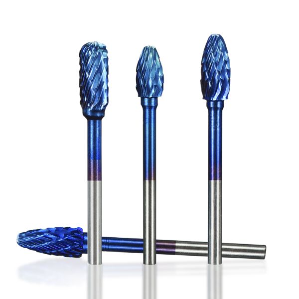3mm Shank Double Cut Tungsten Carbide Rotary Burr with Blue Coating for Metal and Woodworking