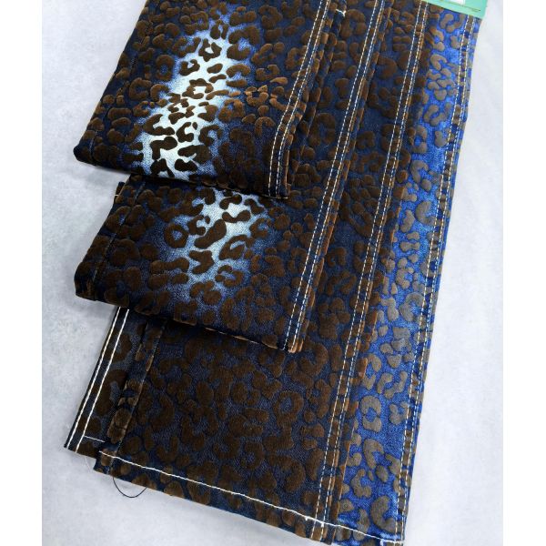 Brown Leopard Print Twill Style Denim Fabric For Jacket Or Coat  10.5oz 70%Cotton