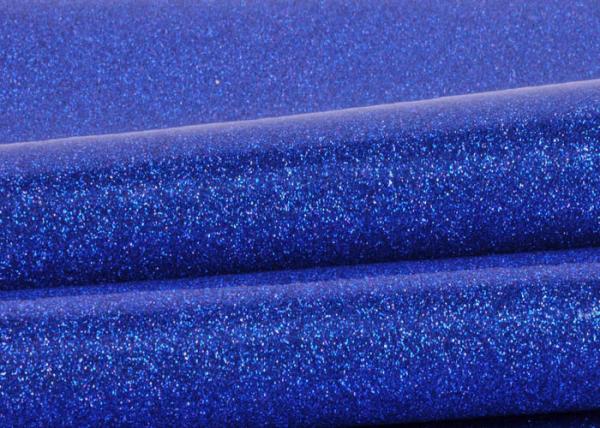 Blue Pvc Glitter Fabric With Cloth Bottom , Special Textile Leather Sparkle Glitter Fabric
