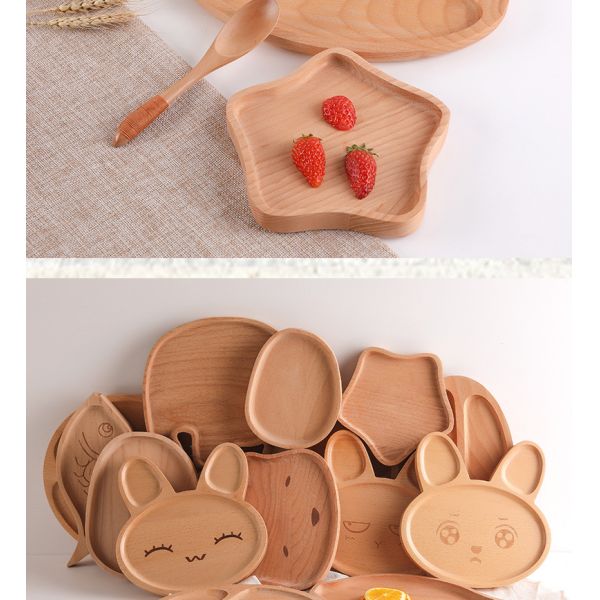 Сервировка мультфильма деревянная покрывает плиту обедающего еды детей разделенную дополнением