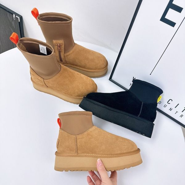 Slim Thick-Soled Pencil Boots Women'S New Winter Plus wool Thickened Snow Boots Women'S Outer Wear Cowhide Waterproof