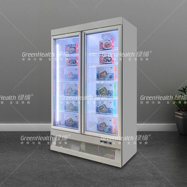 Замораживатель вертикального дисплея замороженных продуктов питания фабрики с регулируемыми полками