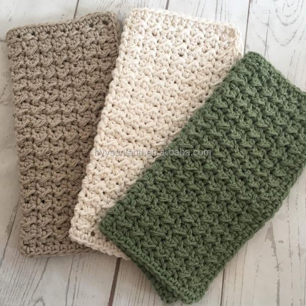 Y-F Kitchen Crochet Wash Cloth 100% Cotton Eco Friendly 3pk 9x9 Knitted Wash Dish Cloths