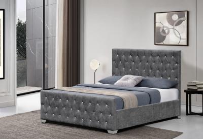 Crystal Tufted Velvet Upholstered Bed Frame Luxurious Buttons High Headboard Style