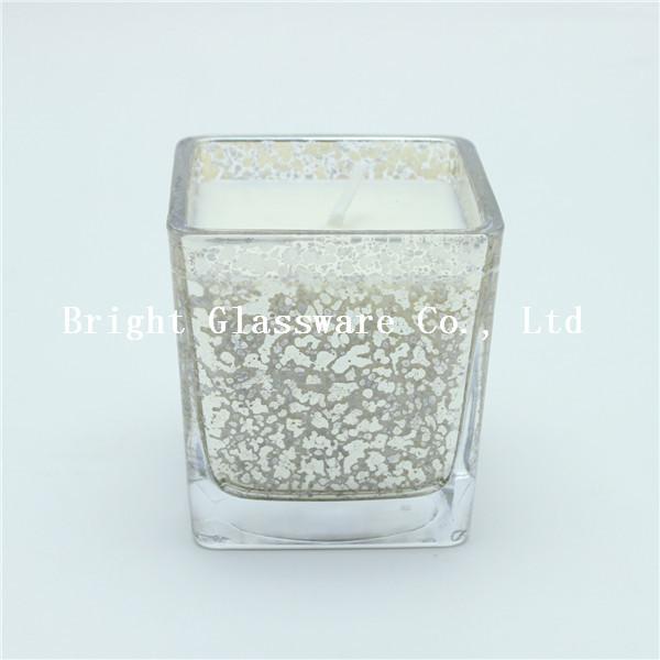 electroplated design square candle holder with soy wax for decoration