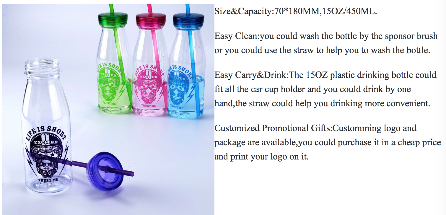 Бутылки с водой 450ML разминки бутылки напитка моды выдвиженческие пластиковые со склянкой молока соломы