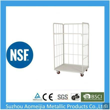 Convenient Handle Caged Trolley On Wheels , Folding Pallet Mobile Cage Trolley
