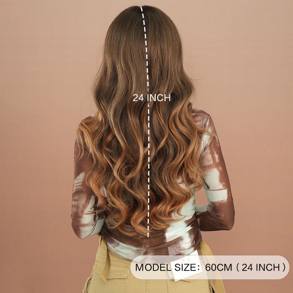 Fashion Long Body Wave Highlighted Hair Brown/Blonde Synthetic Wigs For Women