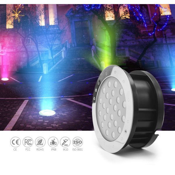 High Brightness 18W Led Ground Lights Outdoor IP68 Waterproof DMX512 RGB Control