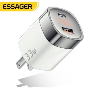 エッサゲー 33W A+C ダブルポート LED デジタルディスプレイ GaN ウォールチャージャー US 標準