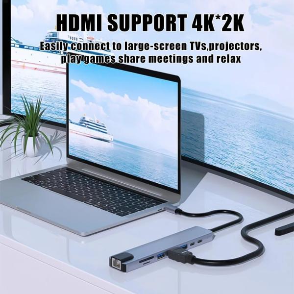 3840*2160 30HZ 8 In 1 USB C HUBs For Macbook Pro PD Charge 8 Ports Dock Station 10Gbps