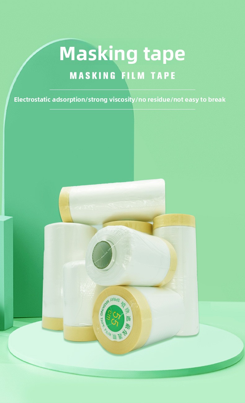 Customizable 50mm PE Plastic Masking Film Soft Protective Paintable Auto Body Spray Painting Roll 120m with Pre-Applied Tape