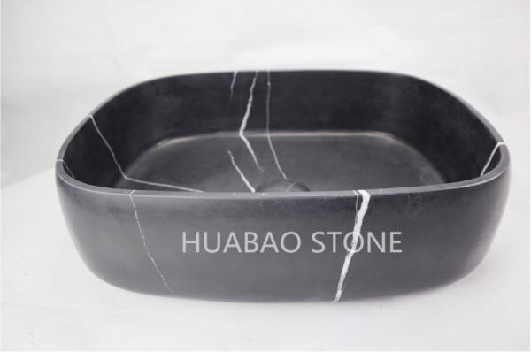 Thick Colid Stone Sink Basin Beautiful Nero Marquina Black Natural Ston