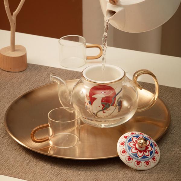 Ready To Ship In Stock Customized Glassware Teapot Set With Ceramic Inner Container One Teapot And Four Cups