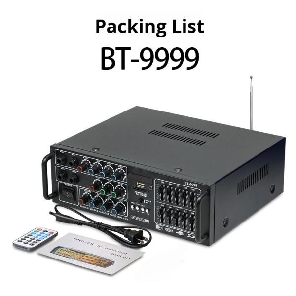 BT-9999 2.0 Channel 300W Home & Car Amplifier High-Power BT Wireless EQ Equalizer Dual-Use 12V/220V Metal Material Receiver