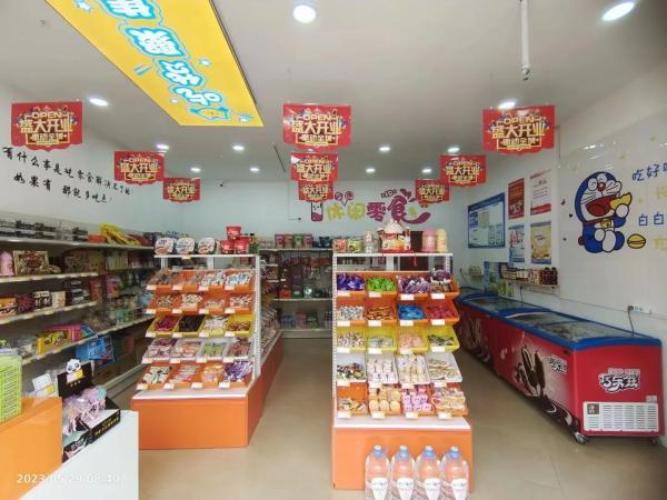 2023 fábrica personalizada cor laranja tamanho supermercado varejo lanche prateleira lanche display racks prateleira de doces