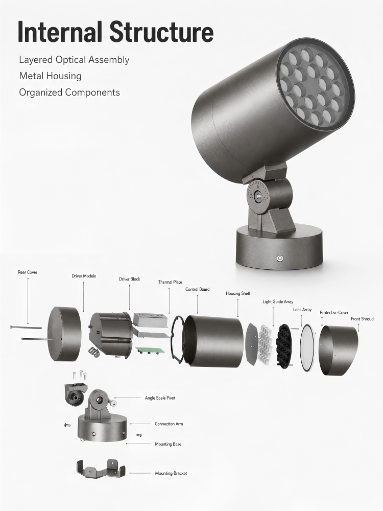 T140 RGBW LED Outdoor Spotlight Adjustable Beam Angle Aluminum Housing Landscape Project Light