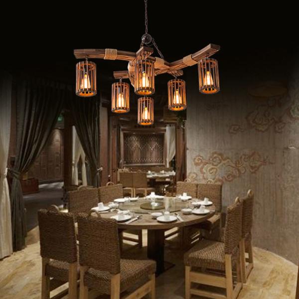 Industrial Vintage American Boat Wooden Chandelier Hot Pot Shop Restaurant Bar Wooden Glass Lamp(WH-VP-238)