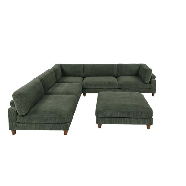 Guangdong removable backcushion Chair+armless chair+Corner Chair+ottoman Dark Green Corduroy sectional modular sofa bed