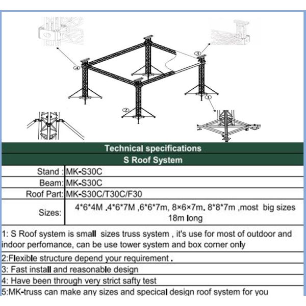 Wedding/Concert/Show Professional Stage Effect Lighting Truss System with Black Roof