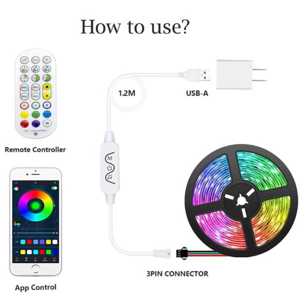 Dc 5v Bluetooth App Rgb Led Controller With Brightness Adjustment And Microphone