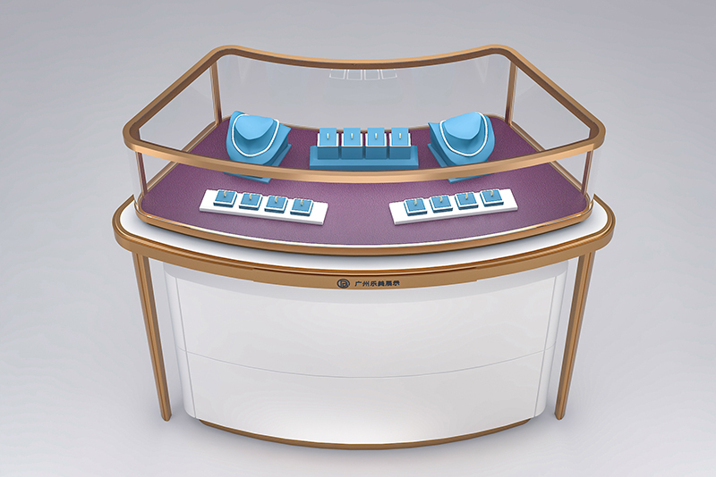 Wavy Curved Jewelry Showcase Display Rose Gold Jewellery Display Cabinet