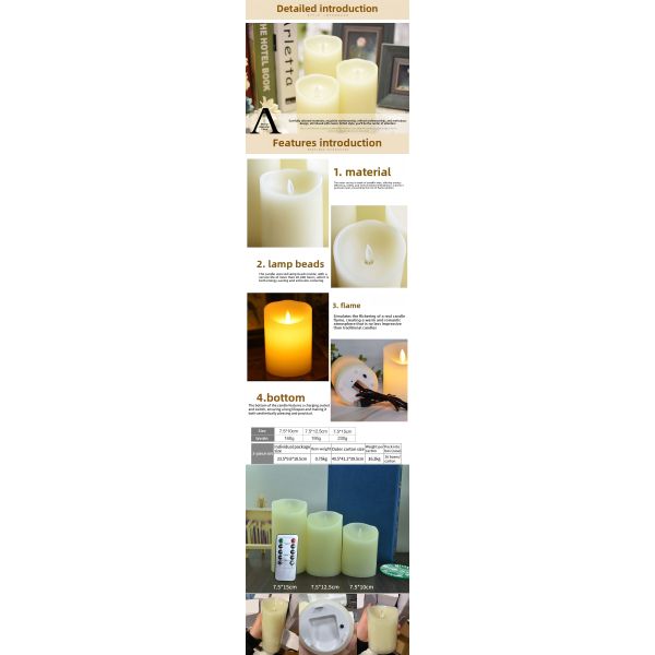 Rechargeable Flameless LED Pillar Candle with Remote Control and Timer Function for Elegant Decor
