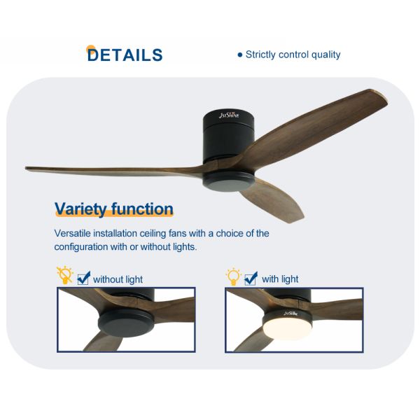 ceiling fan 3 lâminas de madeira natural de baixo perfil 52 polegadas ventilador de teto com luz led