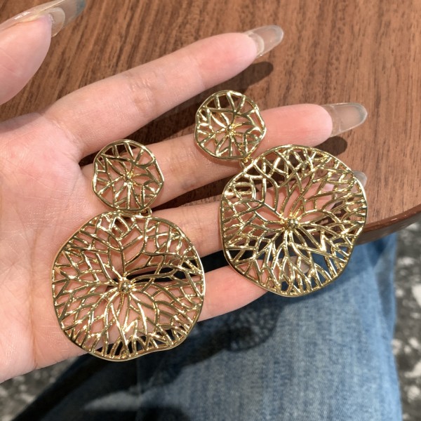 Wholesale Fashion Brass Plated 14K Gold Statement Double Round Flower Stud Earring WaterproofVintage Jewelry Party Earrings