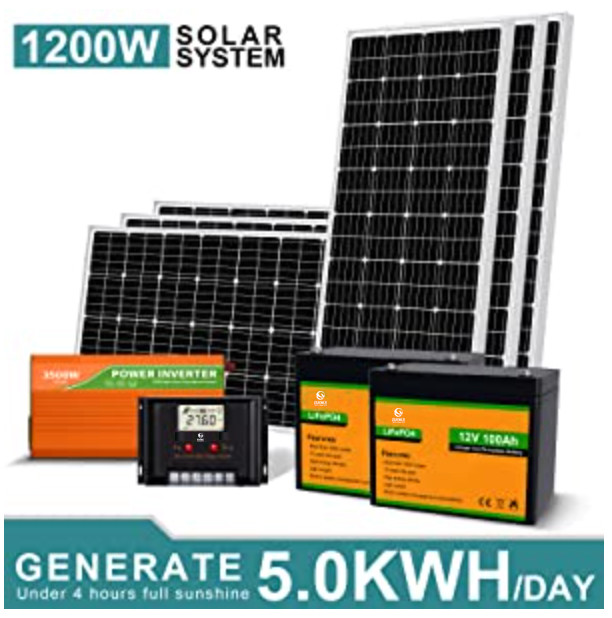 OEM ODM LiFePO4 литийная батарея 1200W 24V Солнечная система питания с 2 шт. 100Ah литийных батарей