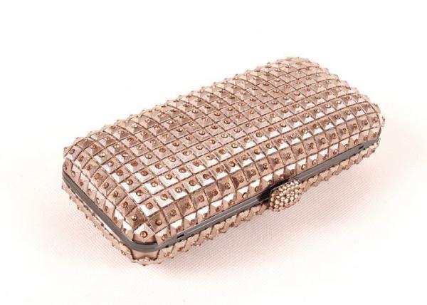 Pink Colored Glitter Clutch Purse , Box Shaped Metal Sequin Sparkly Evening Bags