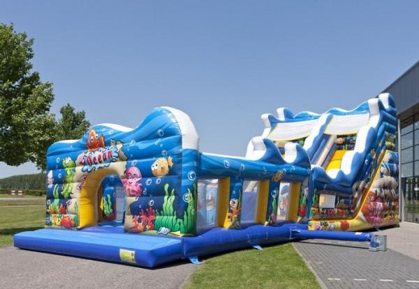 Diapositiva inflable comercial modificada para requisitos particulares mar azul con el material impermeable del PVC