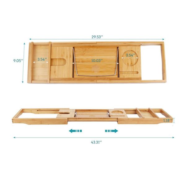 Bathroom Organizer Bamboo Expandable Bathtub Caddy Tray
