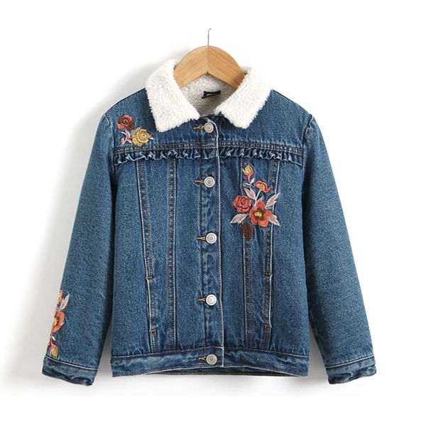 Fashion Casual Kids Denim Clothes Girls Denim Jackets With Sherpa Lining