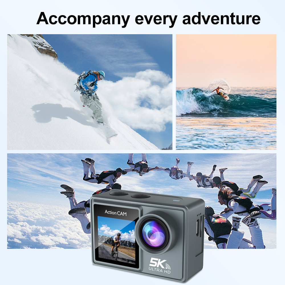 Best Popular 5K Dual Touch Screen Action Camera WiFi Remote Control Waterproof Cam for Outdoor Adventure Shooting
