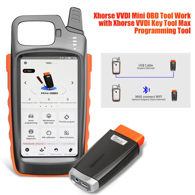 Bluetooth Xhorse VVDI Ключевой инструмент Max с VVDI MINI OBD инструмент Отправить обновление кабеля