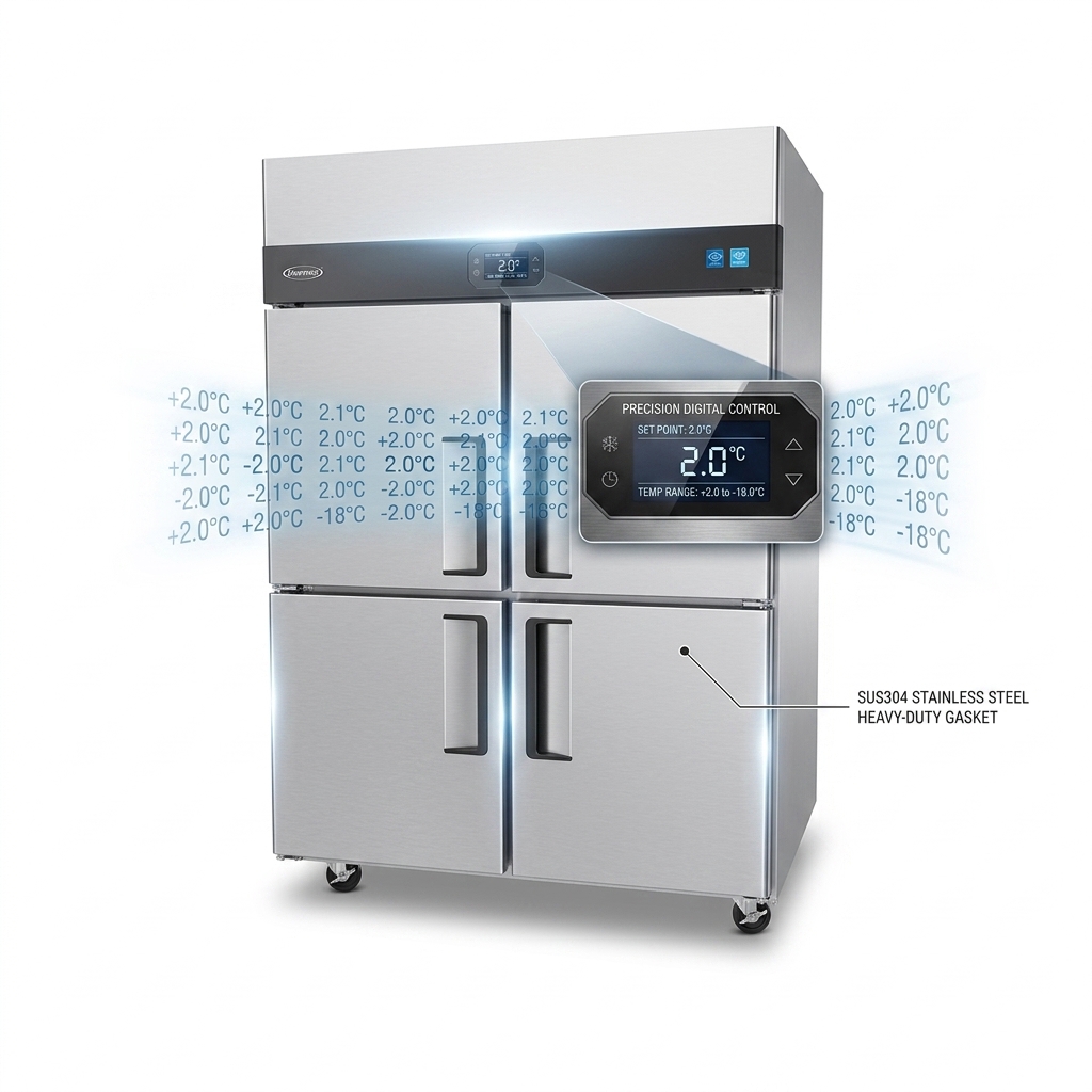 1400L Commercial Upright Freezer 220V / 110V Stainless Steel Refrigerator