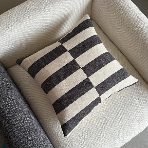 Reversible Black White Striped Throw Pillow with 55% Linen 45% Viscose Cover and 100% Feather Filling