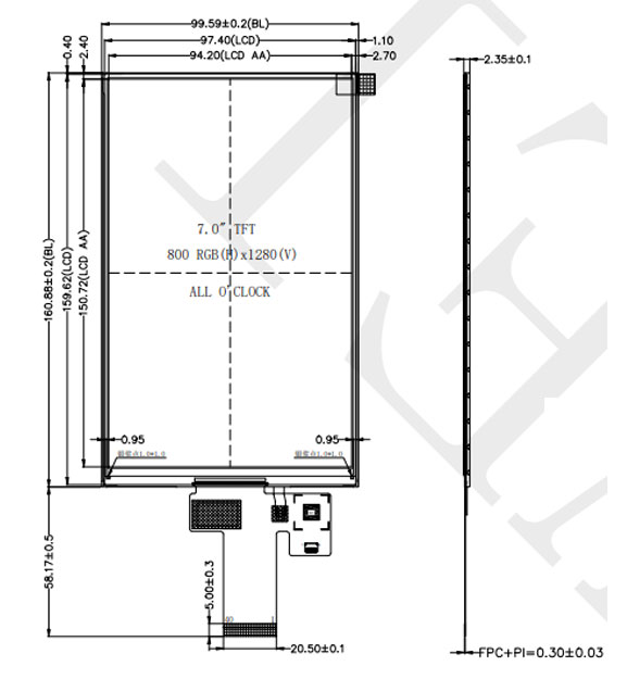 OEM 7 дюймов 800*1280 LCD TFT Screen mipi Интерфейс 7