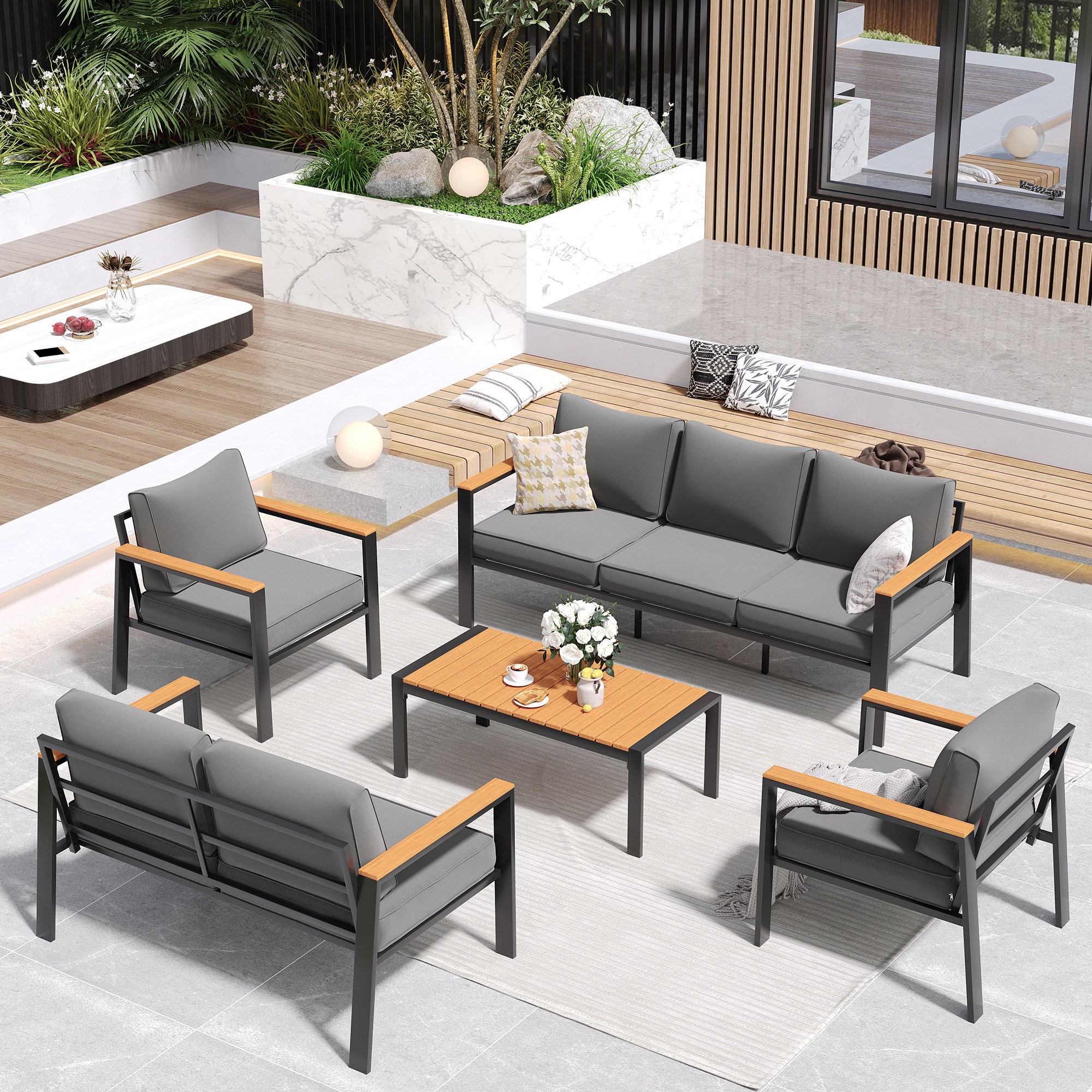 Modern 7 Seater Metal Garden Furniture Set for Outdoor Sectional Sofa and Patio Furniture