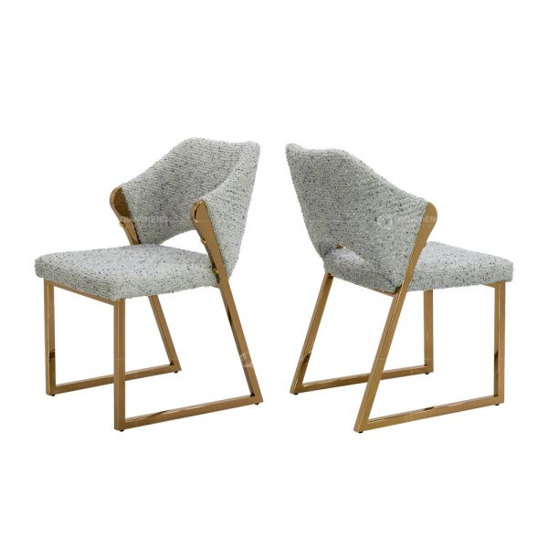 Fabric Upholstery SS Dining Chairs With Brushed Gold Armrest Stainless Steel Leg