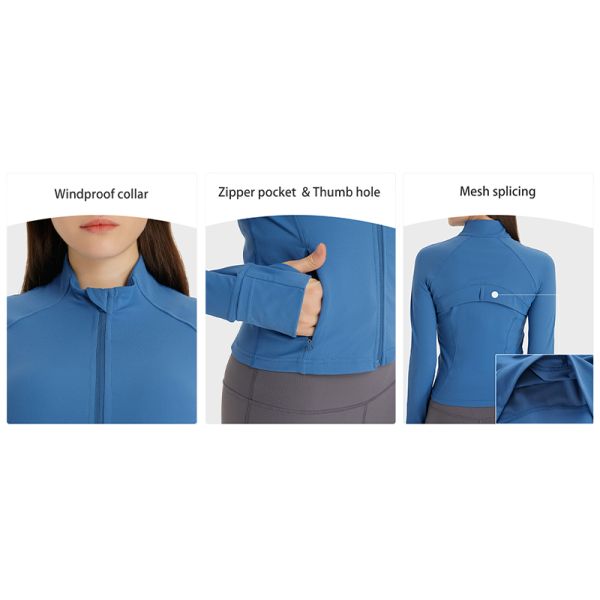 Zipper Pocket Horse Riding Tops Stand Collar Equestrian Jackets With Thumb Hole