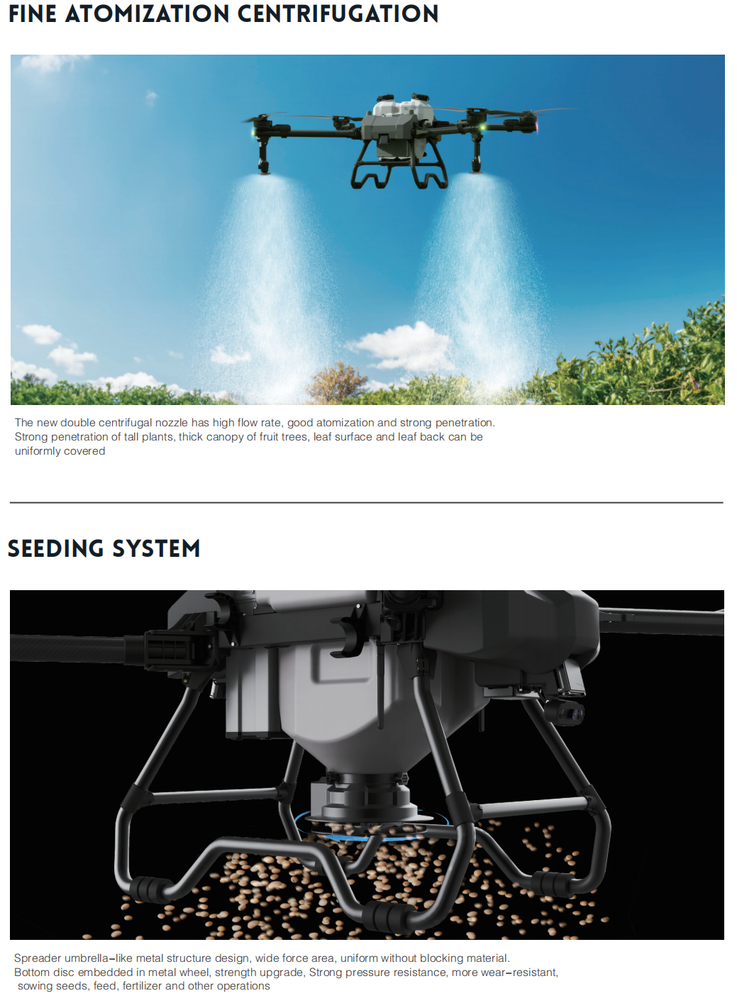 Drones de pulverização da série HV Ag Drones de pulverização de campo